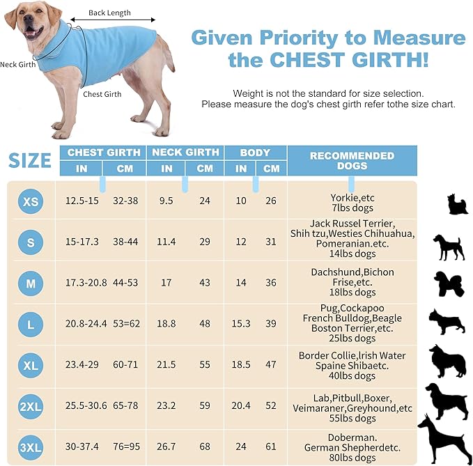 Bonawen Fleece Dog Coat Reflective Cold Weather Dog Jacket Apparel for Extra Large to Small Pets(Blue,3XL)