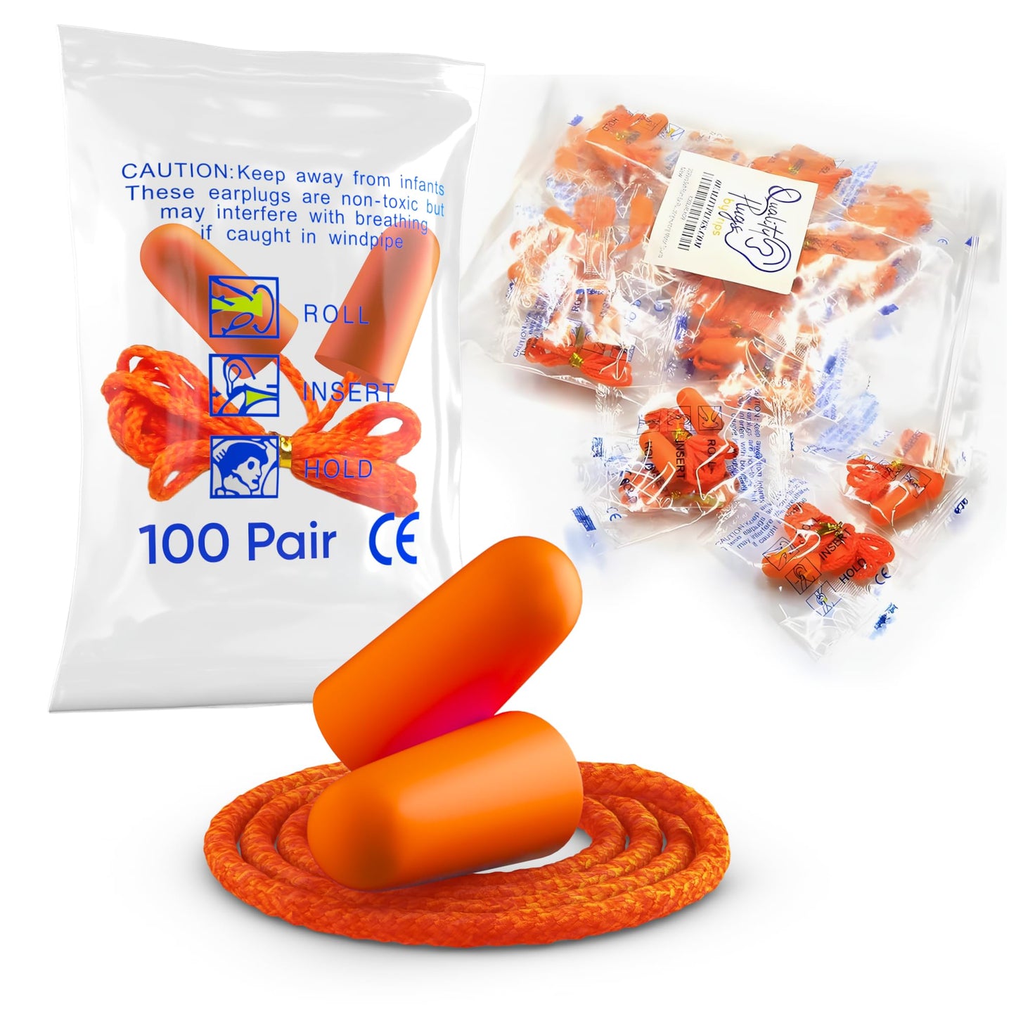 Foam Corded Ear Plugs 100 Pair - 32dB Noise Cancelling Shooting Hearing Protection for Noise Reduction Construction Work Safety Mowing Industrial - Disposable Ear Plugs with Cord Bulk