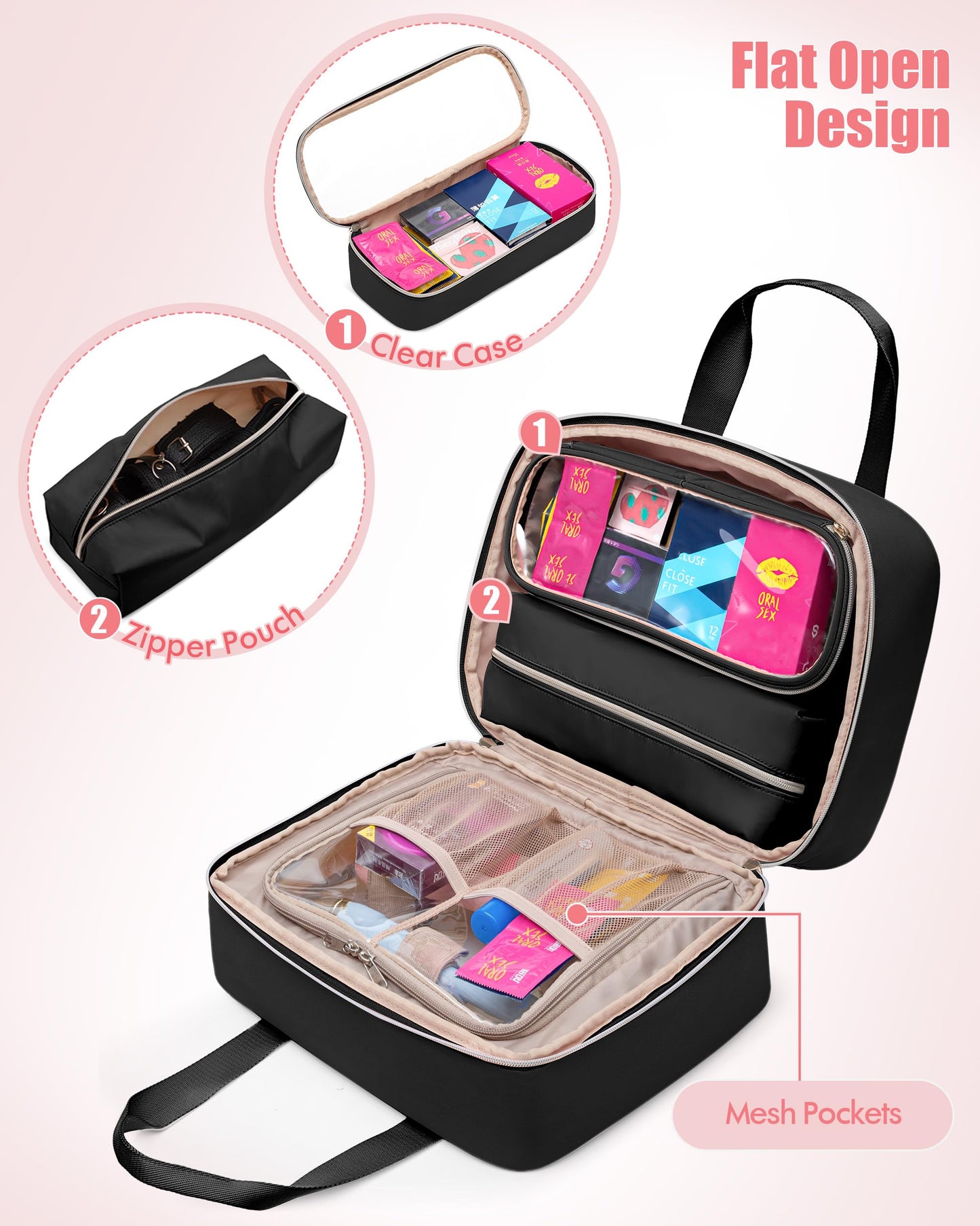 Fasrom Discreet Bag for Toys, Private Toy Storage Bag with Lockable Zipper and Detachable Pouches, Travel Toy Box Organizer for Adult Men and Women, Black (Bag Only, Patent Design)