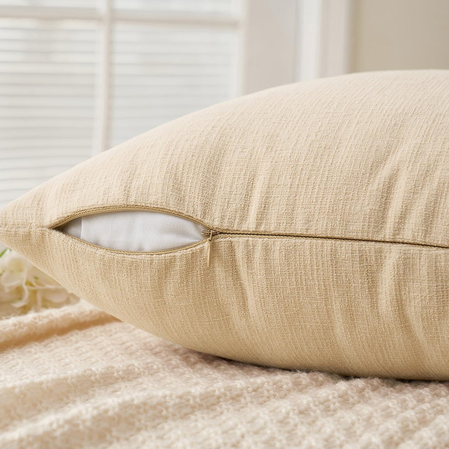 MIULEE Pack of 2 Corduroy Decorative Throw Pillow Covers Bundle Pack of 2 Chenille Decorative Throw Pillow Covers 18x18 Inch Beige