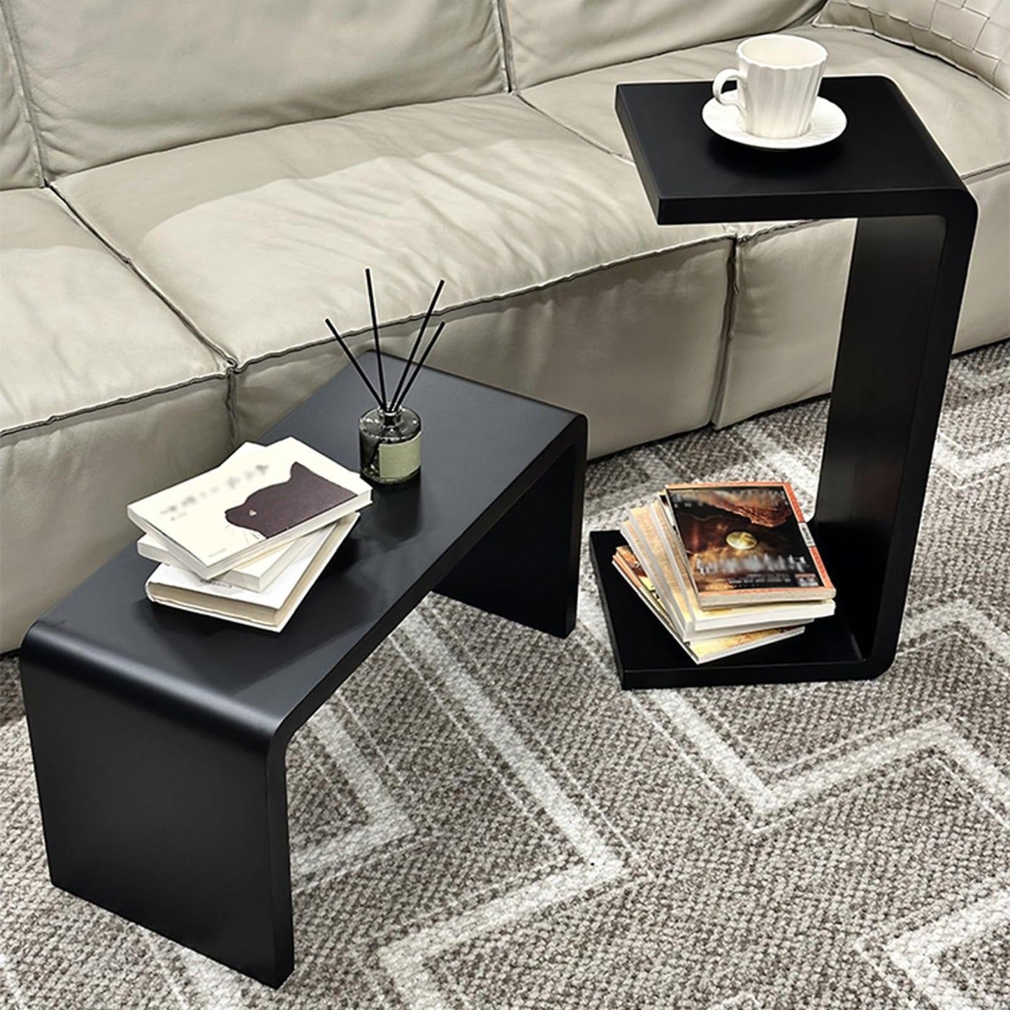 TTYXSUEPT C-Shaped Side Table, Solid Wood End Table for Couch Sofa and Bed, Wooden C Tables for Living Room Bedroom, Small Snack Tray Table for Space Saving (2, 27.2" H-Brown)