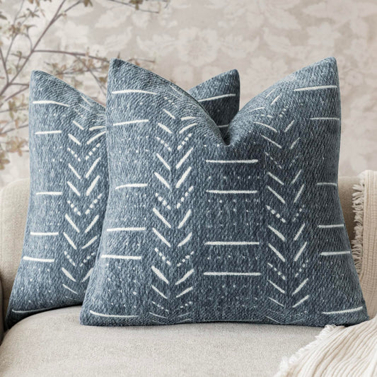 Vivrudil Home Décor Decorative Boho Accent Chenille Throw Pillow Covers Textured Neutral Cushion Covers Soft Farmhouse Pillowcase for Couch Sofa Chair Bed Living Room, 18×18 Inch, Set of 2, Dusty Blue