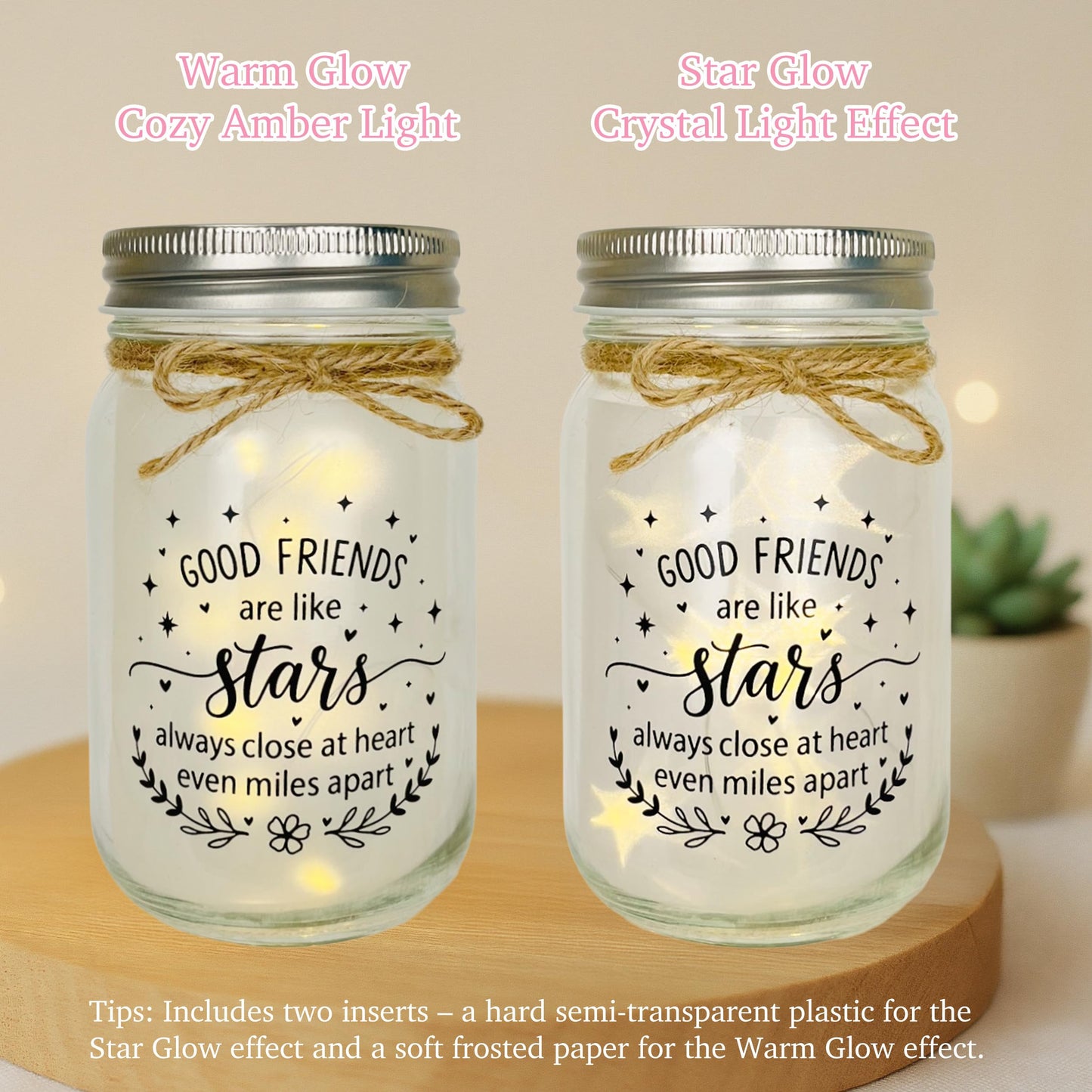 Friendship Gifts for Women, Birthday Christmas Thankgiving Holiday Gifts for Best Friend Woman, Mason Decorative Jar Night Lights for Friends Sister