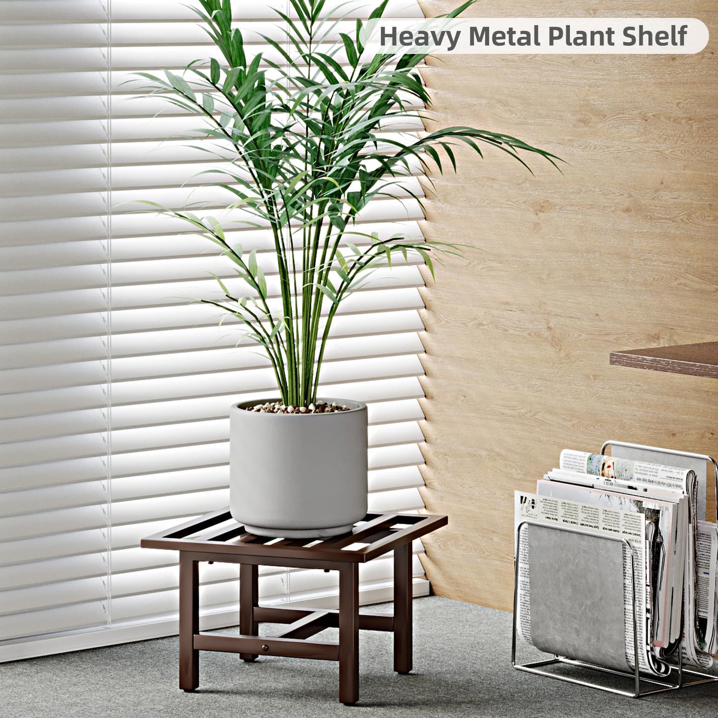 ZETONIQ Heavy Duty Metal Plant Stand Outdoor, 330 lbs Iron Square Plant Stand Indoor, Rustproof Low Pedestal for Large Flower Pots, Patio, Balcony, Garden Decor 2 Pack Coffee