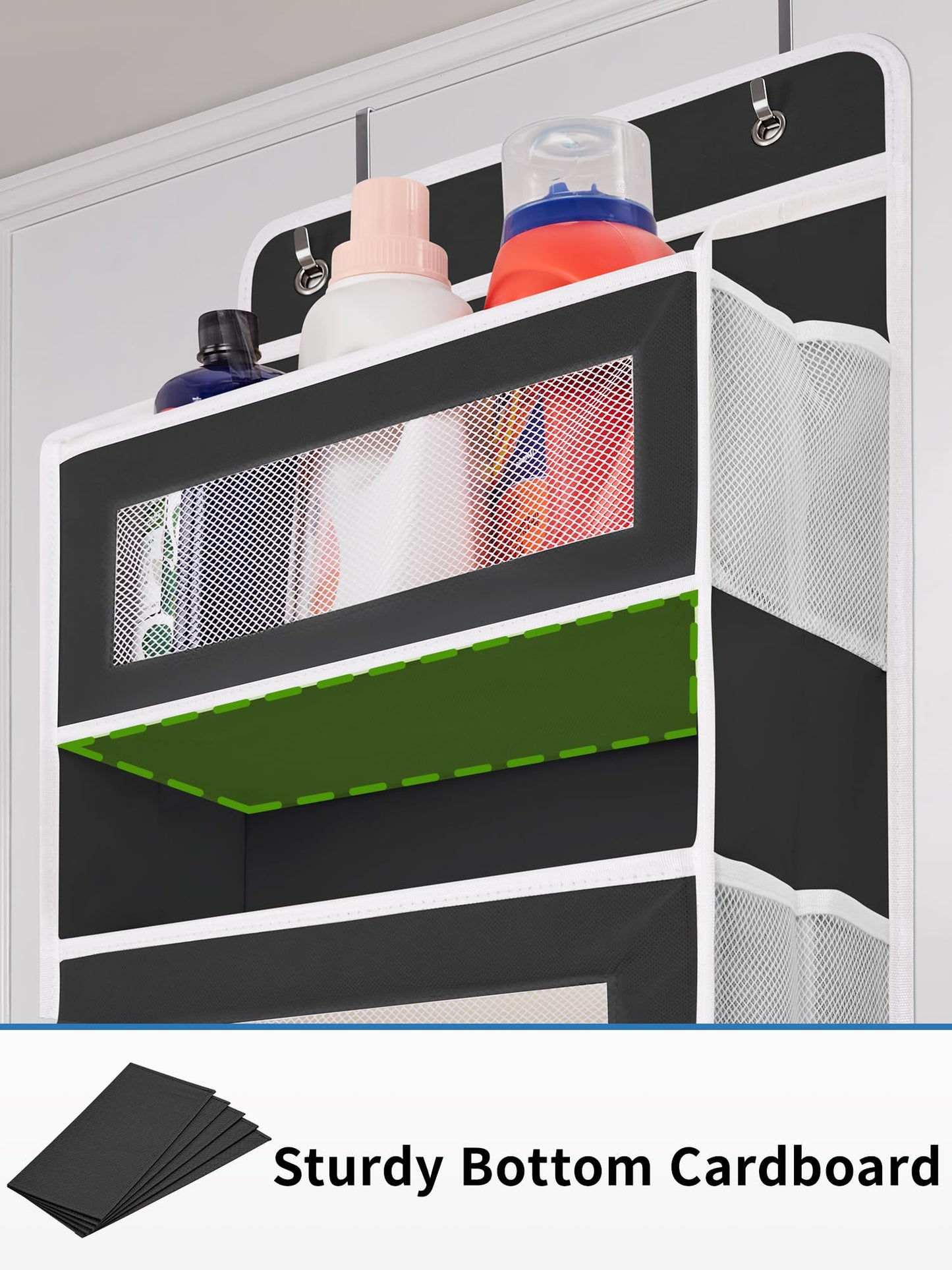 JARLINK 2 Pack Over the Door Organizer Storage, 5 Shelf Hanging Door Organizer with 5 Large Capacity Pockets, Anti Tilt 44 lb Load Behind Door Storage for Bedroom, Bathroom, Pantry, Nursery, (Black)
