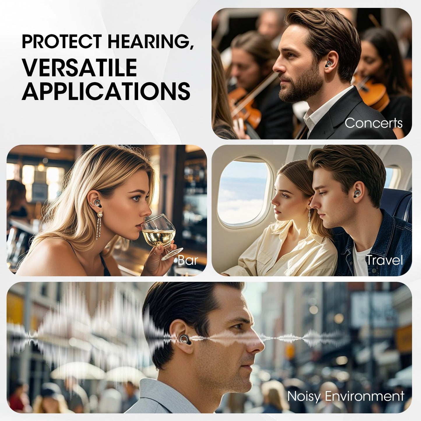 Vosaf Ear Plugs for Sleeping Noise Cancelling, 60dB Silicone Ear Plugs for Noise Reduction, Reusable Sleeping Earplugs for Snoring, Concert & Shooting Ear Protection with 8 Eartips(Charcoal)