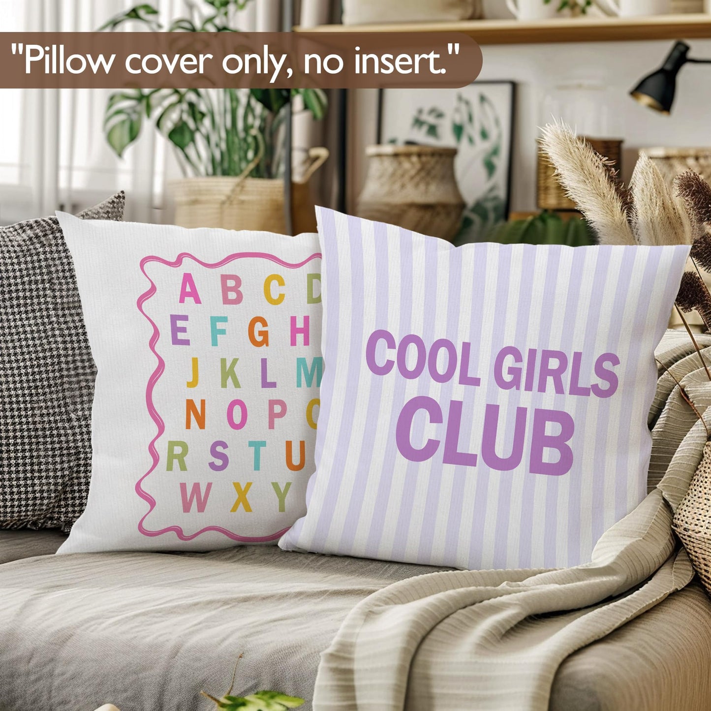 Lengues Funny Boho Nursery Pillow Covers 18x18 inches, Kids Playroom Decor Throw Pillow Covers, Inspirational Alphabet Sunshine Decorative Pillowcases for Kids Girls Room Bedroom Couch, Set of 4