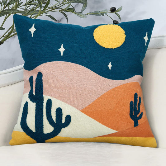 JASEN Abstract Boho Pillow Covers 18x18,Soft Mid Century Geometric Cactus Decorative Throw Pillows for Couch Bed Sofa Bedroom（Only 1 Pillow Cover） (Cactus, 18" x 18")