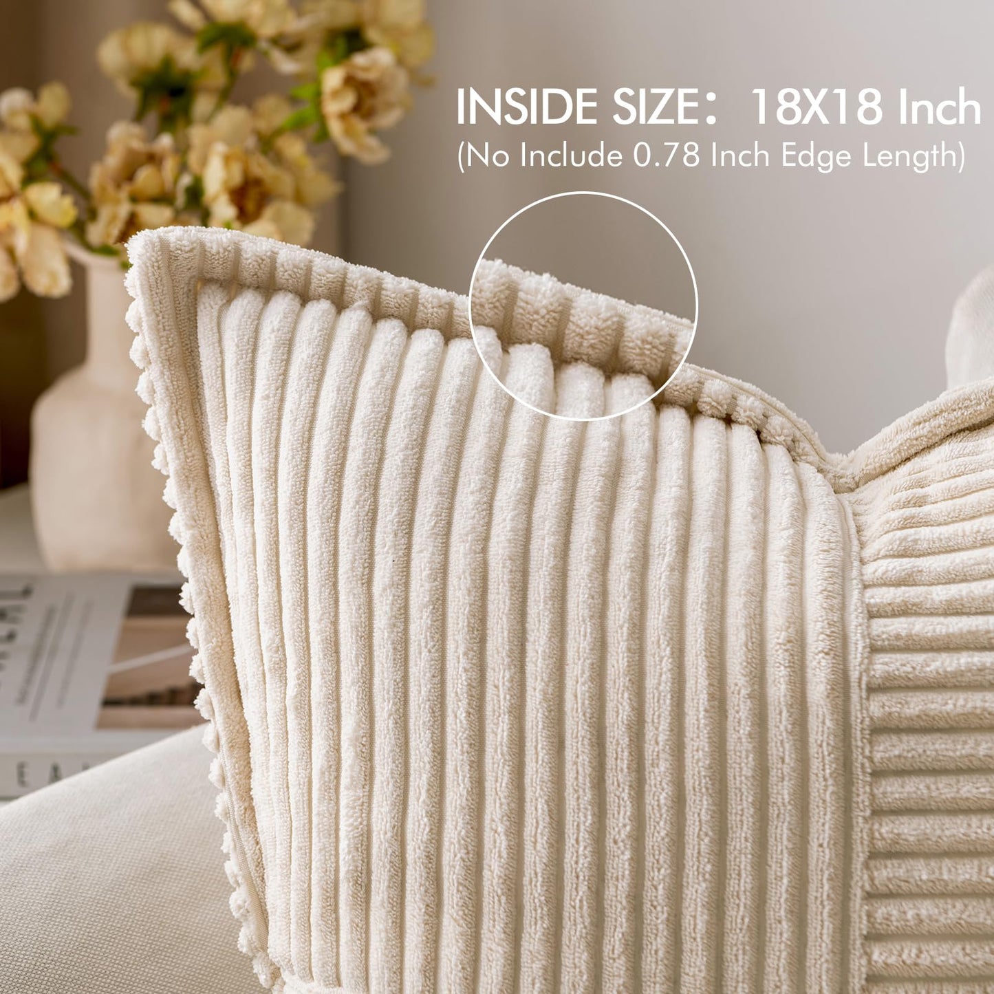 MIULEE Pack of 2 Corduroy Decorative Throw Pillow Covers Bundle Pack of 2 Chenille Decorative Throw Pillow Covers 18x18 Inch Beige