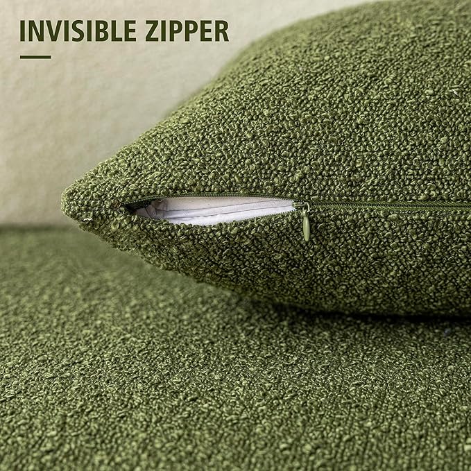 Foindtower Decorative Textured Boucle Throw Pillow Covers Accent Solid Pillow Cases Neutral Long Body Lumbar Couch Cushion Case for Chair Sofa Bedroom Living Room Home Decor 14x36 Inch,1PC,Green