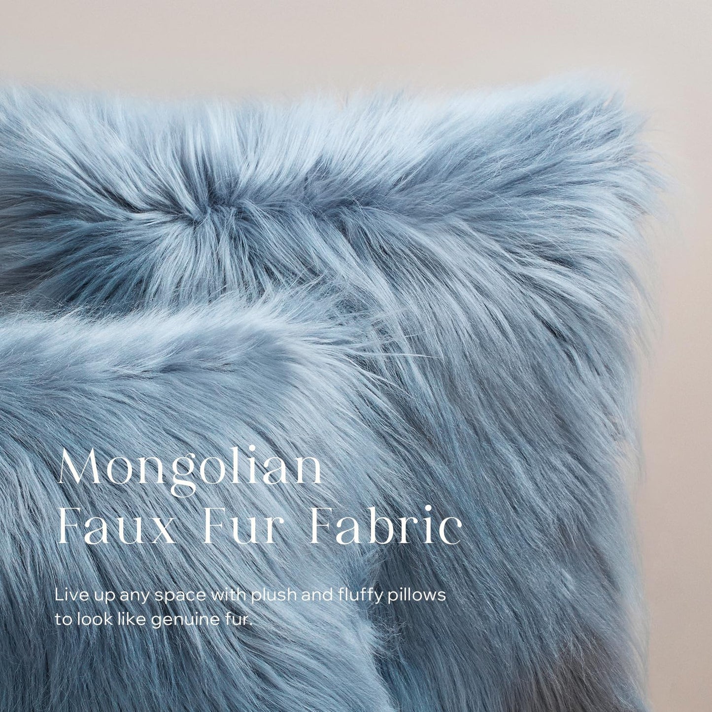 Phantoscope Pack of 2 Faux Fur Throw Pillow Covers Cushion Covers Luxury Soft Decorative Pillowcase Fuzzy Pillow Covers for Bed/Couch, Blue 18 x 18 Inches