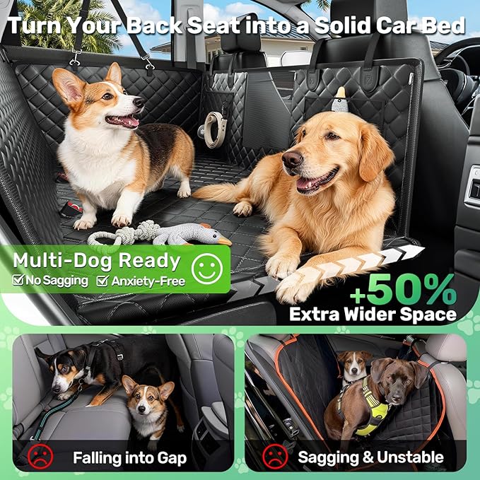 Zanch Heavy-Duty Dog Truck Seat Cover, Flat Solid Back Seat Extender for Multi Large Dogs, Hard-Base Supports 450 lb, Waterproof Hammock Protector, XL for Full-Size Crew Cab Trucks & SUVs, Green