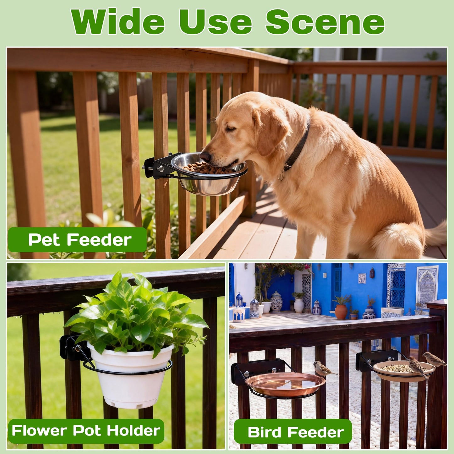 Mytium Railscapes Plant Holder Between Rails - 3pc Heavy Duty Hanging Plant Holder Adjustable Width Rail Scapes for Plants Railings Metal Hanging Plant Pot Stand for Balcony Patio and Stair
