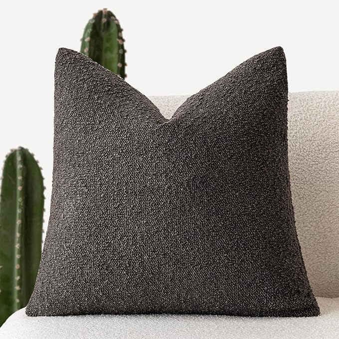 Foindtower Decorative Textured Boucle Throw Pillow Covers Accent Solid Pillow Cases Neutral Soft Cozy Couch Cushion Case for Chair Sofa Bedroom Living Room Home Decor 16x16 Inch,1PC,Dark Brown