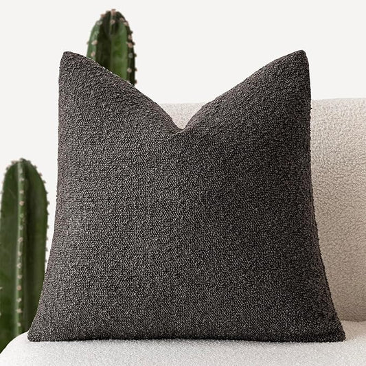 Foindtower Decorative Textured Boucle Throw Pillow Covers Accent Solid Pillow Cases Neutral Soft Cozy Couch Cushion Case for Chair Sofa Bedroom Living Room Home Decor 16x16 Inch,1PC,Dark Brown