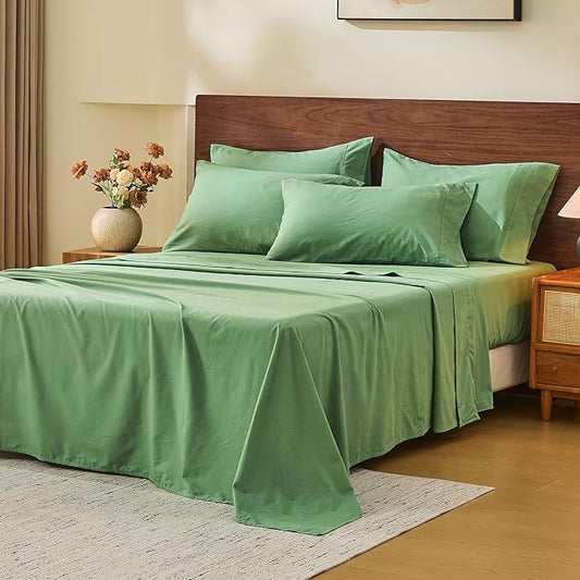 MEISHANG 100% French Pure Linen Sheets King Size - 6 PC Extra Deep Pocket Sheet Set, Soft Durable Flax Linen, Anti-Tear Breathable & Oeko-Tex Certified 18-24 Deep Pocket,All Season(Sage Green)