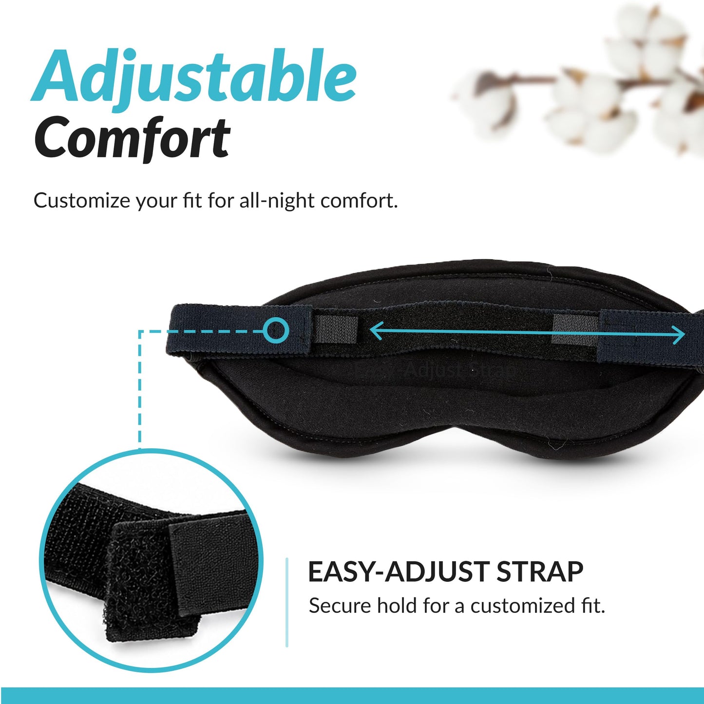 Dream Essentials Natura Organic Cotton Sleep Mask | Midnight Black | Eye Mask for Sleeping, Light Blocking Soft Sleep Eye Cover with Eco Wool Padding | Made in USA Travel Accessories