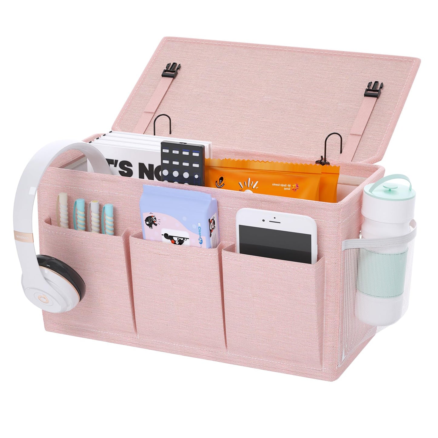 Edudif Dual-purpose Bedside Caddy Bedside Organizer, Bed Caddy with 6 Pockets, Versatile Bedside Storage Solution Magazine Remotes holder, ideal for Home, Dorm, Hospital, Crib Bed