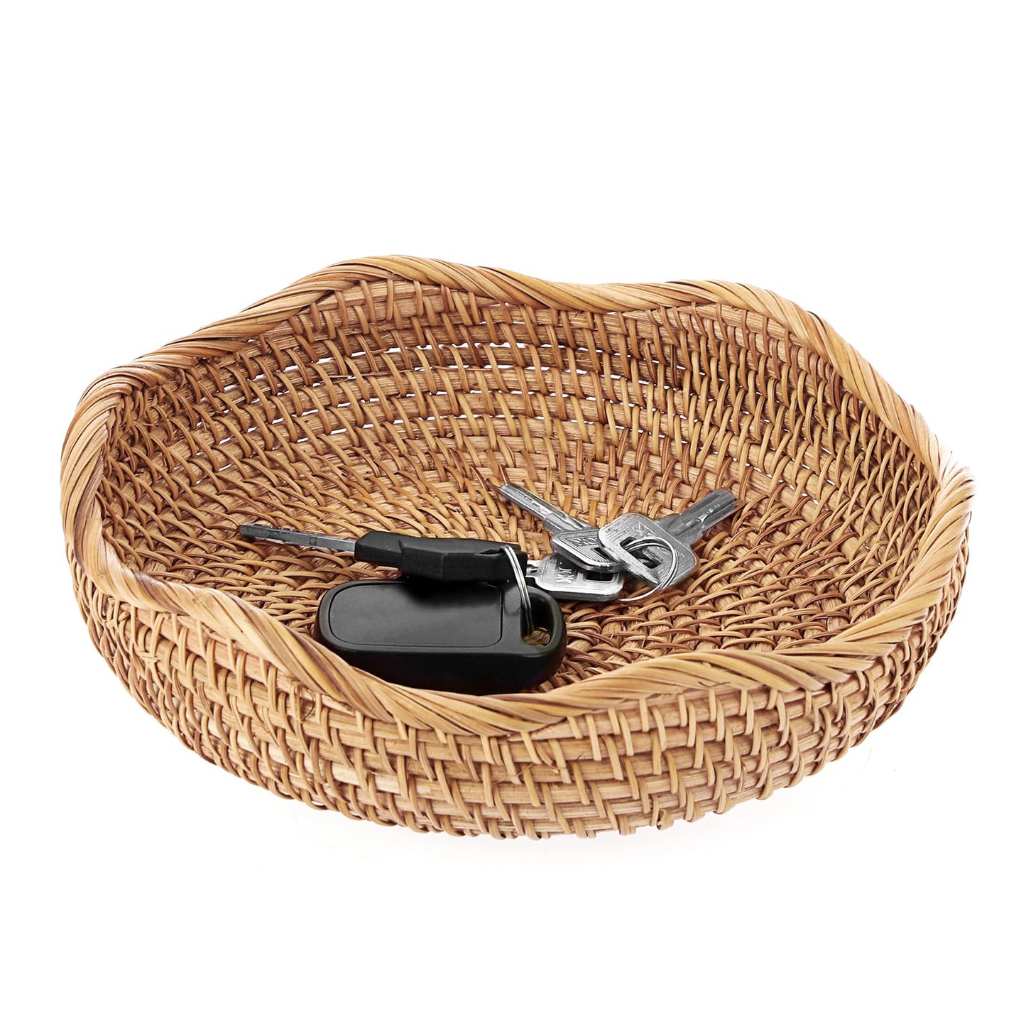 Hipiwe Natural Rattan Tray 8.5" Wicker Storage Bowls Hand Woven Basket Tray for Bread Fruit Key Round Fruit Baskets for Kitchen Entryway Tabletop Decorative Baskets Bowl