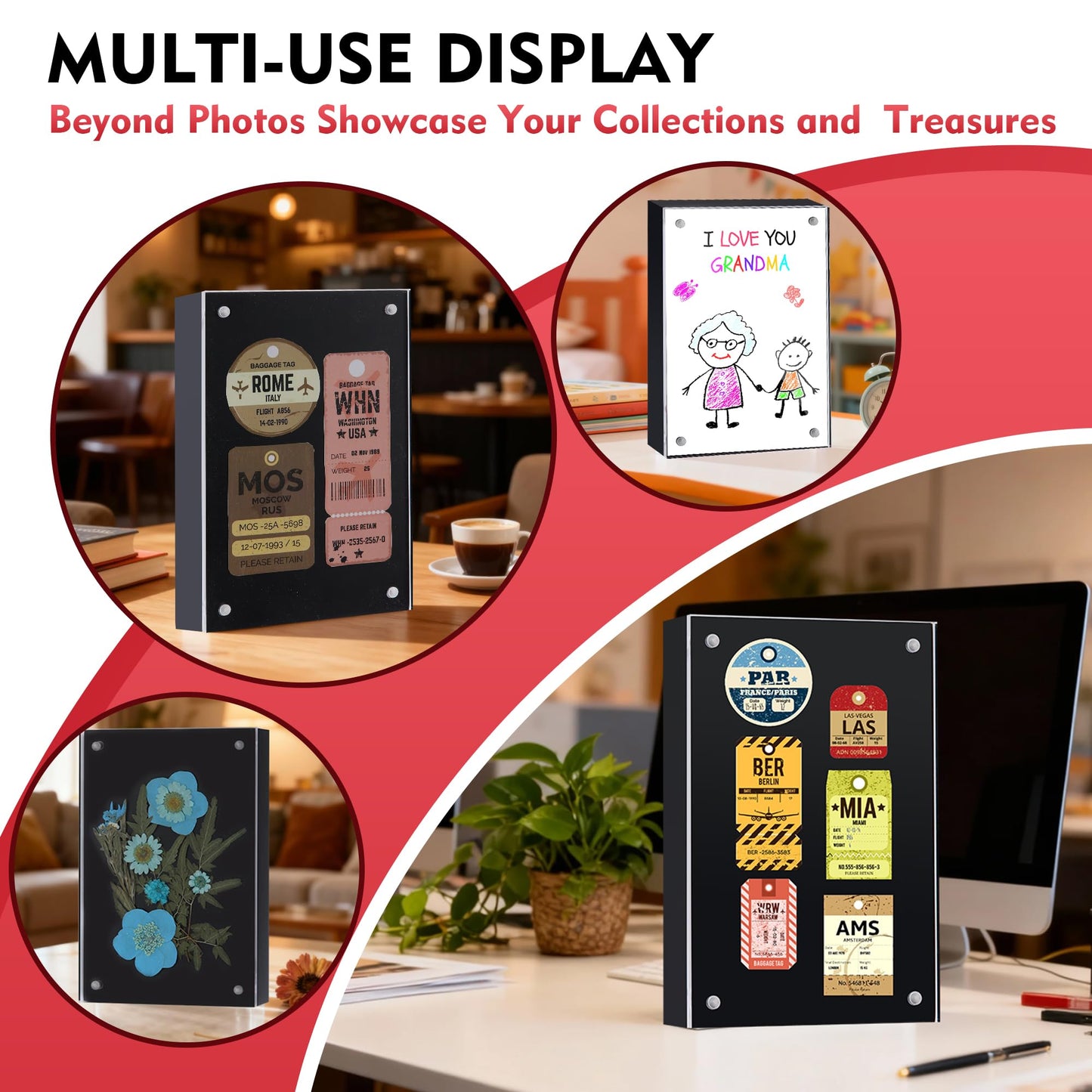 UMICAL 5x7 Acrylic Photo Frame 1 Pack Clear Magnetic Black Back