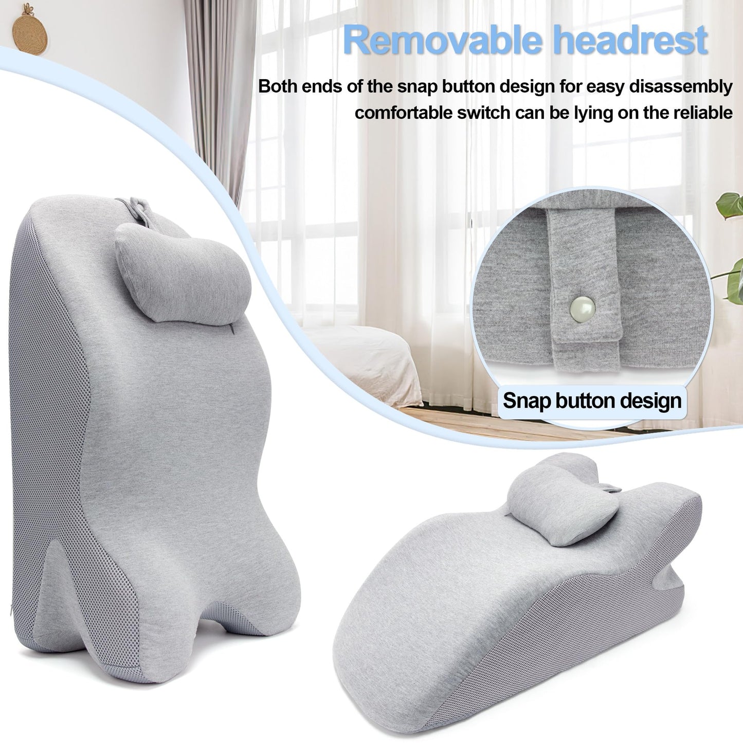 Generic Adult Ergonomic Memory Foam Bed Triangle Wedge Pillow Headboard for Sitting up Back Neck Pain Relief with Face Down Massage Prone Pillow Function for Reading, with Washable Cover (Grey)