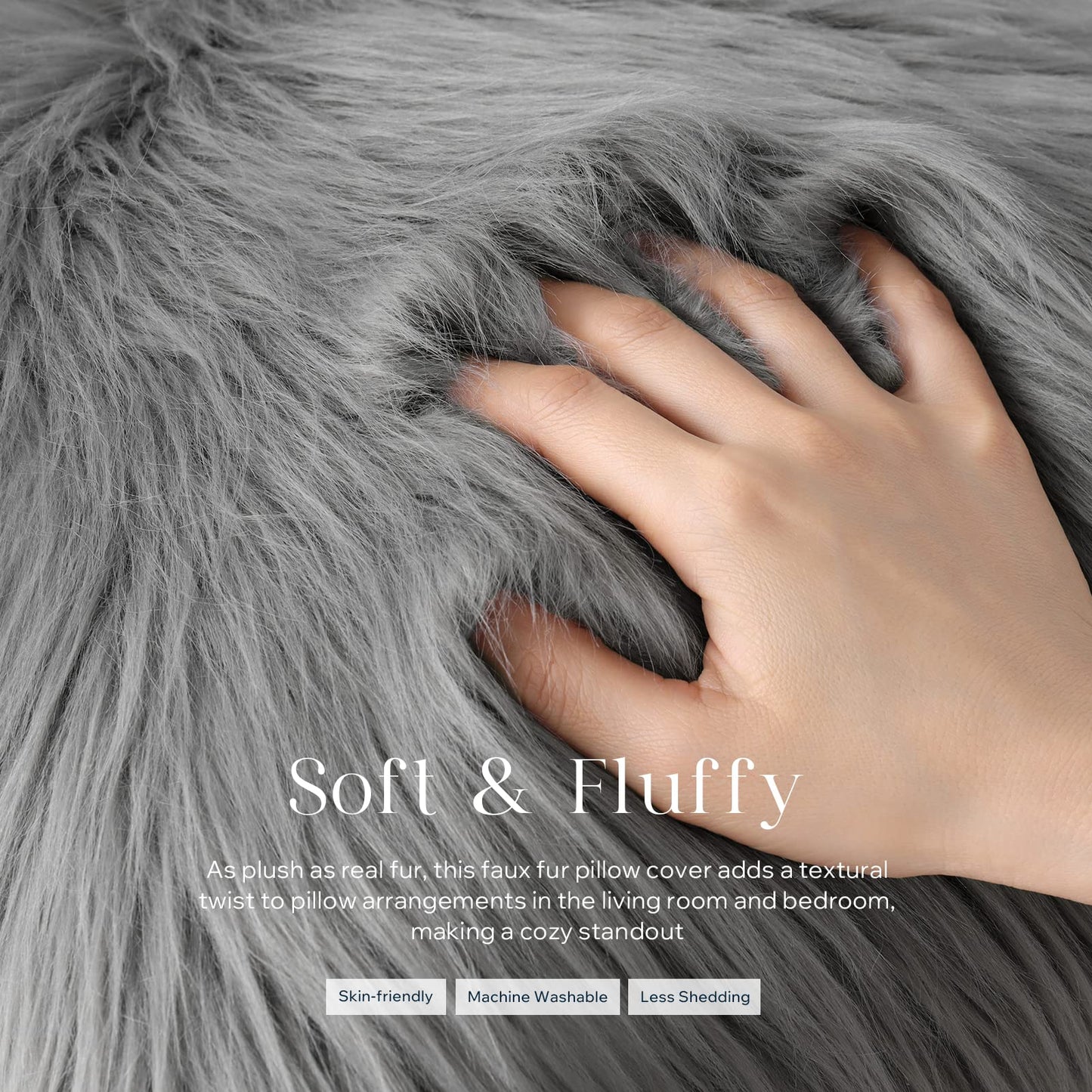 Phantoscope Pack of 2 Faux Fur Solid Throw Decorative Pillow Cover Cushion Covers Luxury Soft Decorative Pillowcase Fuzzy Pillow Covers for Bed/Couch,Gray 18 x 18 Inches