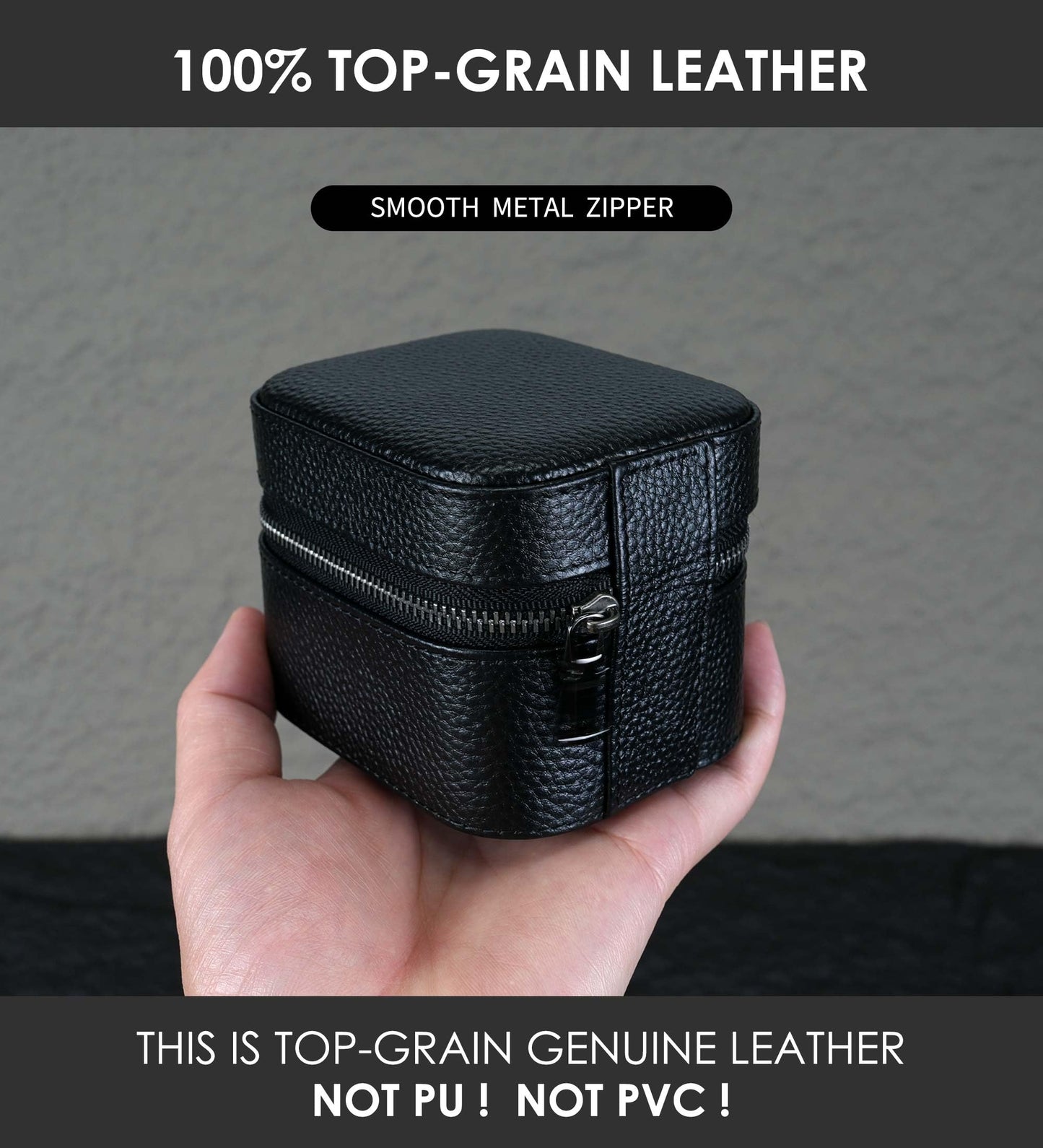 SYENS Watch Travel Box, Real Genuine Leather Single Watch Roll Case for Man and Women Watch Packing Storage Organizer with Suede to Protection Zipper Fit All Watches Up to 60mm (1W-Z-BB)