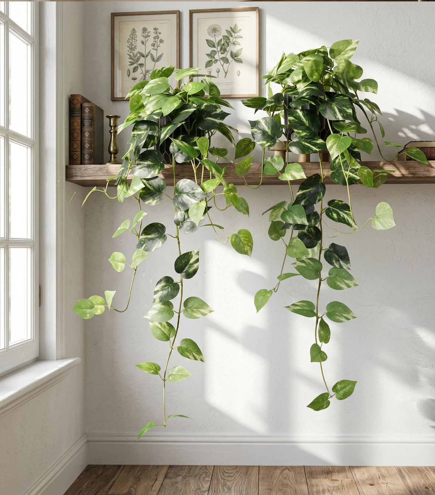 FancyPlus Fake Plants 2 Pcs Faux Pothos Plants Potted Indoor Artificial Hanging Plants Realistic Fake Greenery Table Desk Bathroom Office Bedroom Living Room Shelf Modern Farmhouse Decor Outdoor