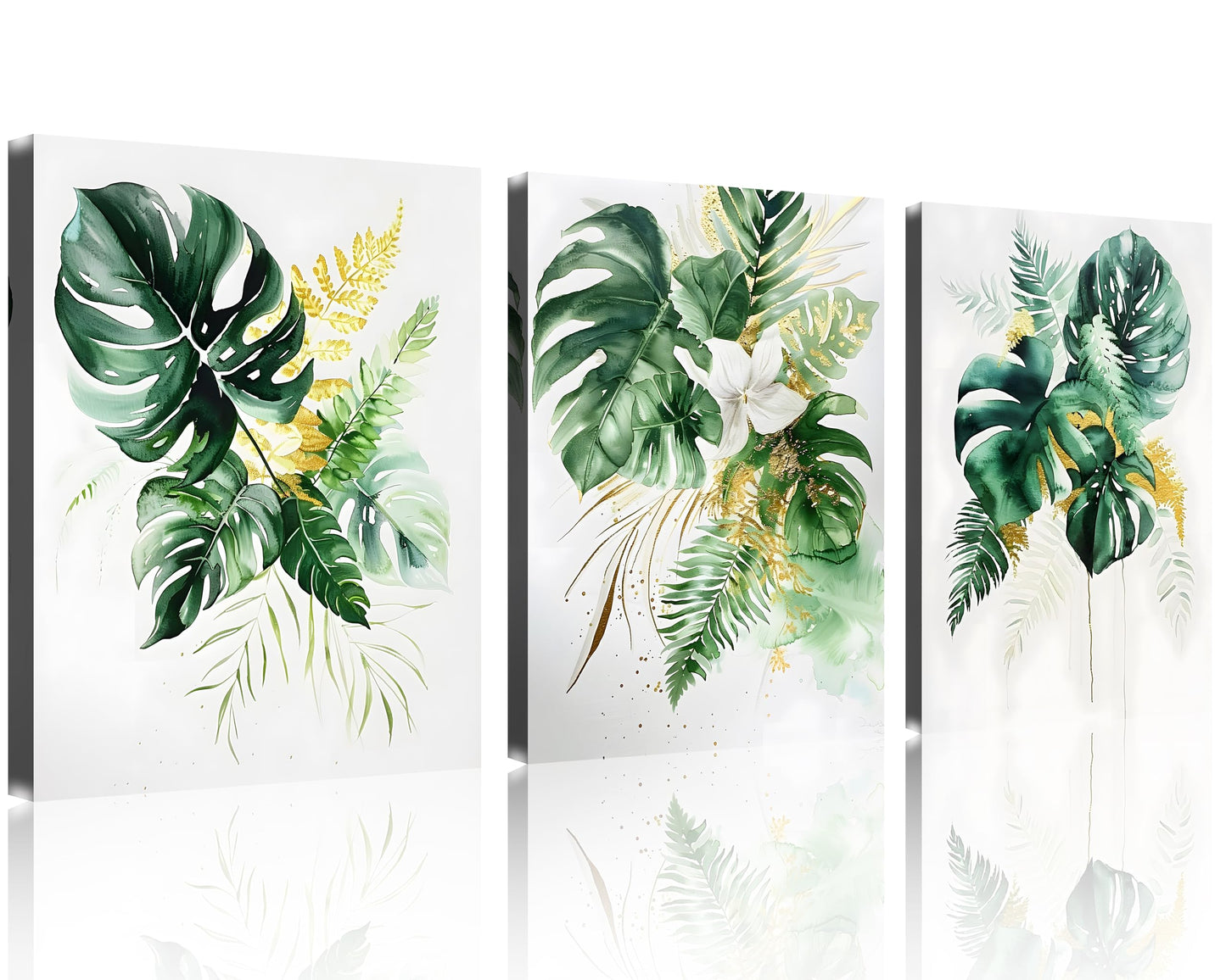 TutuBeer 3 Panels Botanical Wall Art Botanical Pictures Gold Modern Wall Decor with Green Plant Pictures Wall Art Botanical Plant Pictures Wall Art for Bedroom Bathroom Home Wall Decor 12x16 Inch