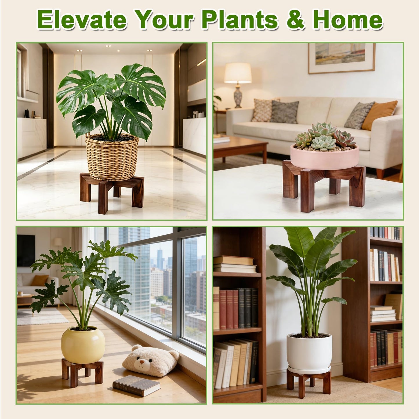 Phyluckny Wood Plant Stand Indoor Outdoor, Mid Century Modern Planter Holder, Sturdy Plant Pot Stand, Single Floor Flower Pot Holder (Walnut, Fit 2.5-8 Inch Pots)