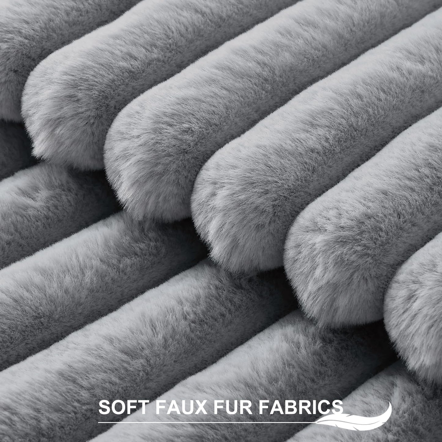 Pallene Faux Fur Plush Throw Pillow Covers 18x18 Set of 2, Luxury Soft Fluffy Striped Decorative Pillow Covers for Sofa, Couch, Living Room, Grey