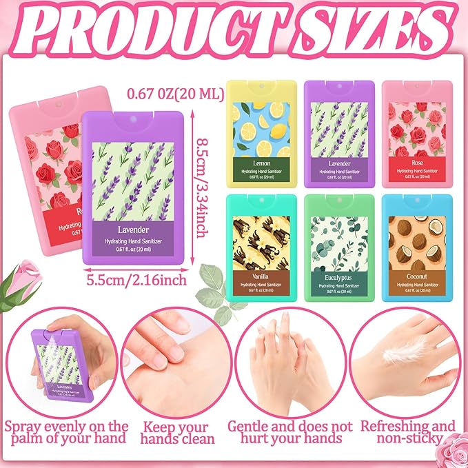 6 Pack Hand Sanitizer Spray Travel Size Scented Hydrating Hand Sanitizers Power Mist Refillable Portable Pocket for Travel Gym Spring Summer Sport Event Supplies