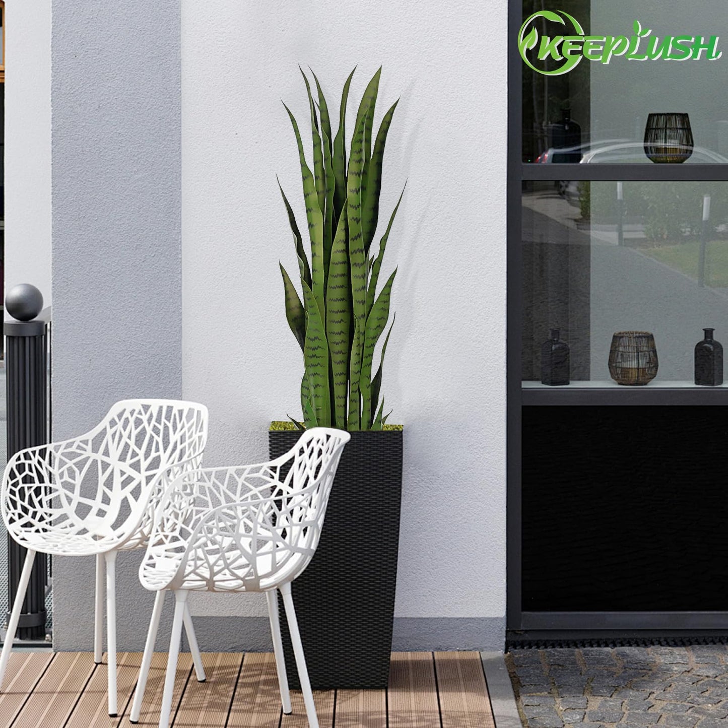 Keeplush 3ft Artificial Snake Plant – 36in Faux Sansevieria Plants, Fake Floor Plant for Indoor Outdoor, Front Porch Patio Home Office Decor, Mother-in-Law’s Tongue, Green 1Pcs