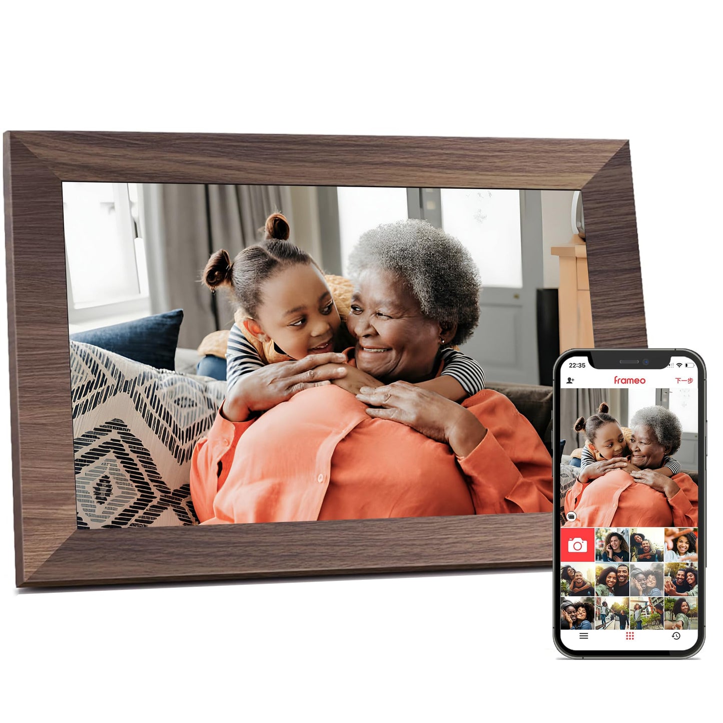 Frameo Digital Picture Frame 2 Pack, 1pc 15.6 Inch Photo Frame Electronic 32GB Memory, 1920 * 1080 Touch Screen, 1pc 10.1inch 1280 * 800 Digital Photo Frame 32GB Memory, Auto-Rotate, Share Photo Video