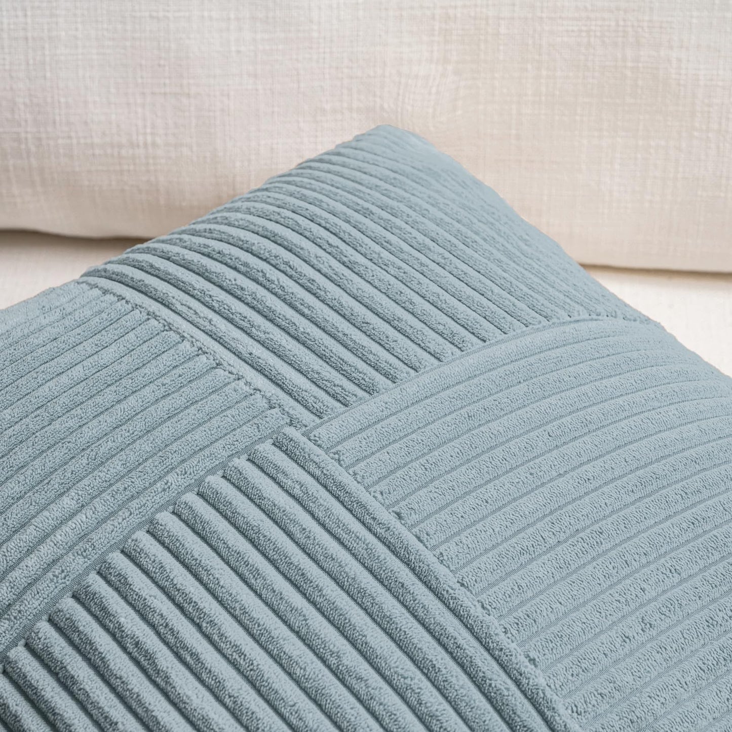 Fancy Homi Set of 2 Light Blue Decorative Throw Pillow Covers 20x20 Inch for Living Room Couch Bed Sofa, Farmhouse Boho Home Decor, Soft Cross Corduroy Patchwork Accent Square Cushion Case 50x50 cm