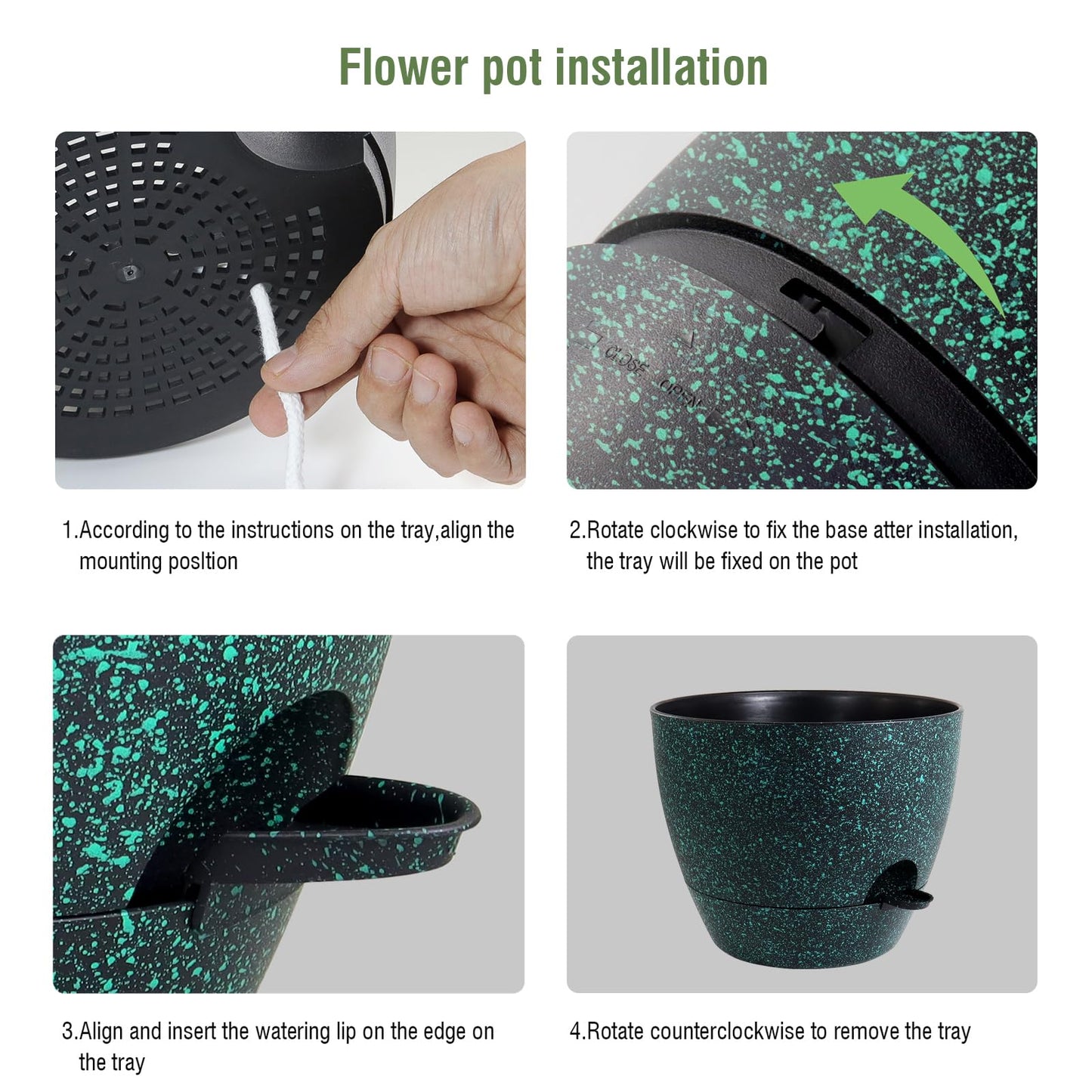 WSMKSZ 12 inch Large Self Watering Pots, Planter, Plant Pots with Mesh Drainage Holes for Indoor Outdoor House Plants and Garden, Plastic Flower Pots with Reservoir, Black with Green Speckles