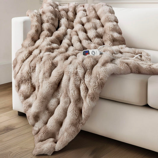 Electric Heated Blanket for Girls & Women, Soft & Luxurious,Faux Fur Heating Throw Blankets, 6 Heat Settings, Overheat Protection, Quick Heating, Memory Function, Giftable, 50"x60",Tie-dye Light Taupe