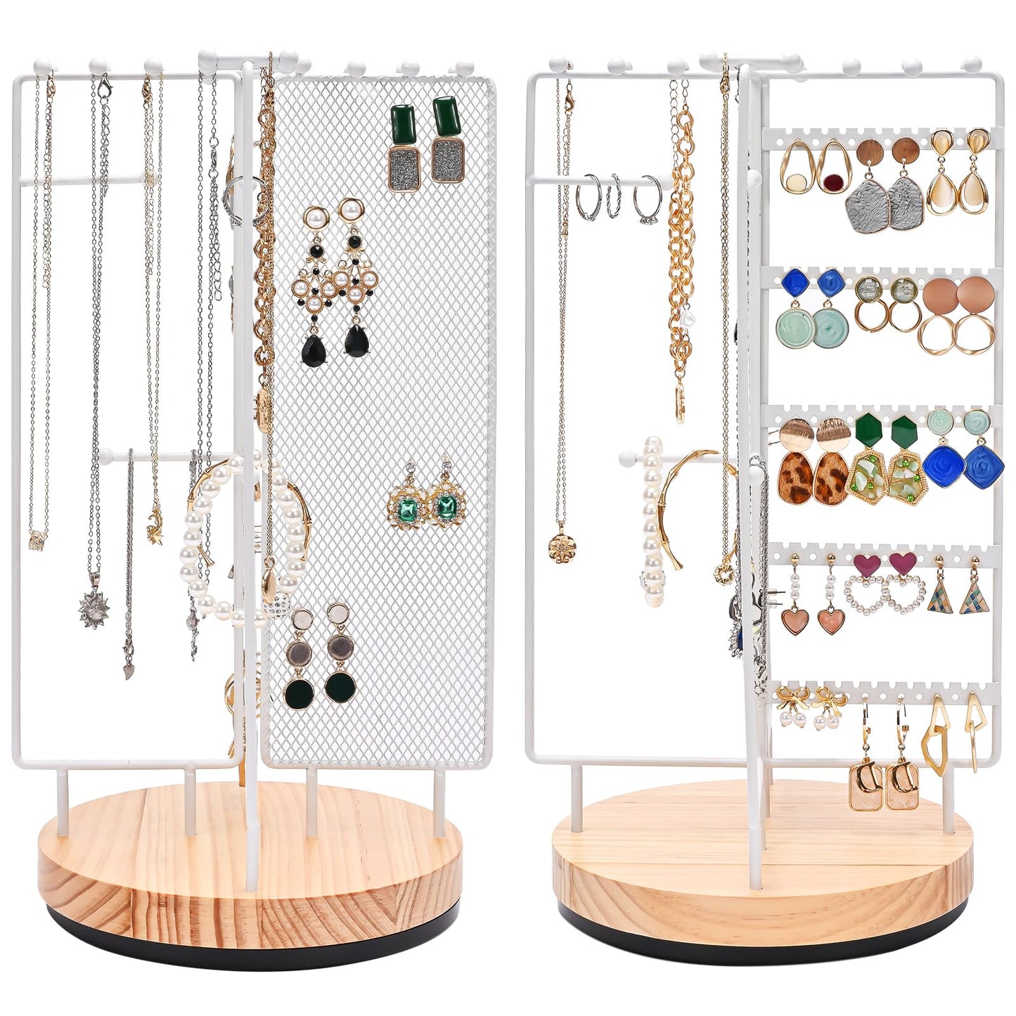 ProCase Rotating Jewelry Organizer Stand Earring Holder Organizer with 28 Necklace Hooks, Jewelry Tree Earring Stand Tower Storage Rack Bracelet Holder, Holds More than 100 Pairs Earrings -White