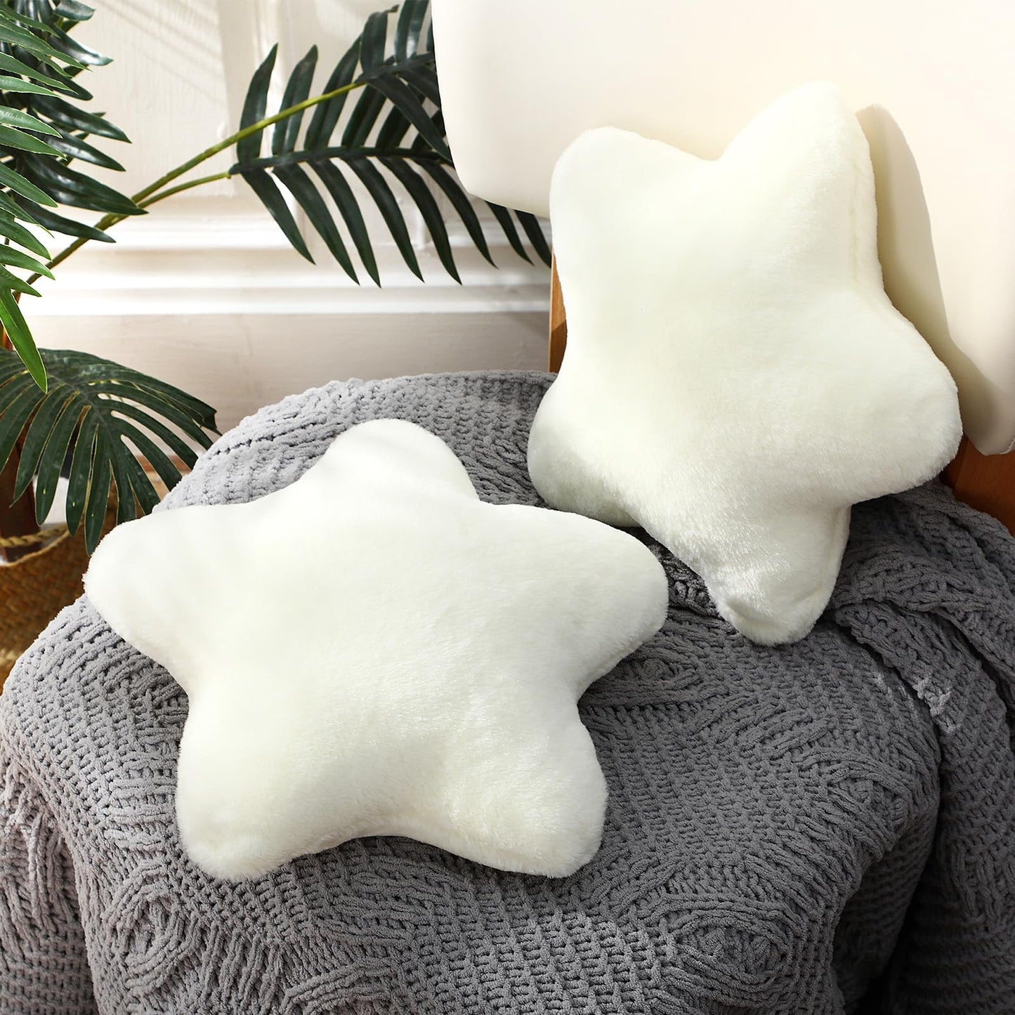 Beeveer 2 Pcs 11 Inch Star Pillow Decorative Star Shaped Throw Pillow Gift Cute Aesthetic Soft Plush Floor Cushions Room Decor for Bedroom Living Room Sofa Bed(Beige)