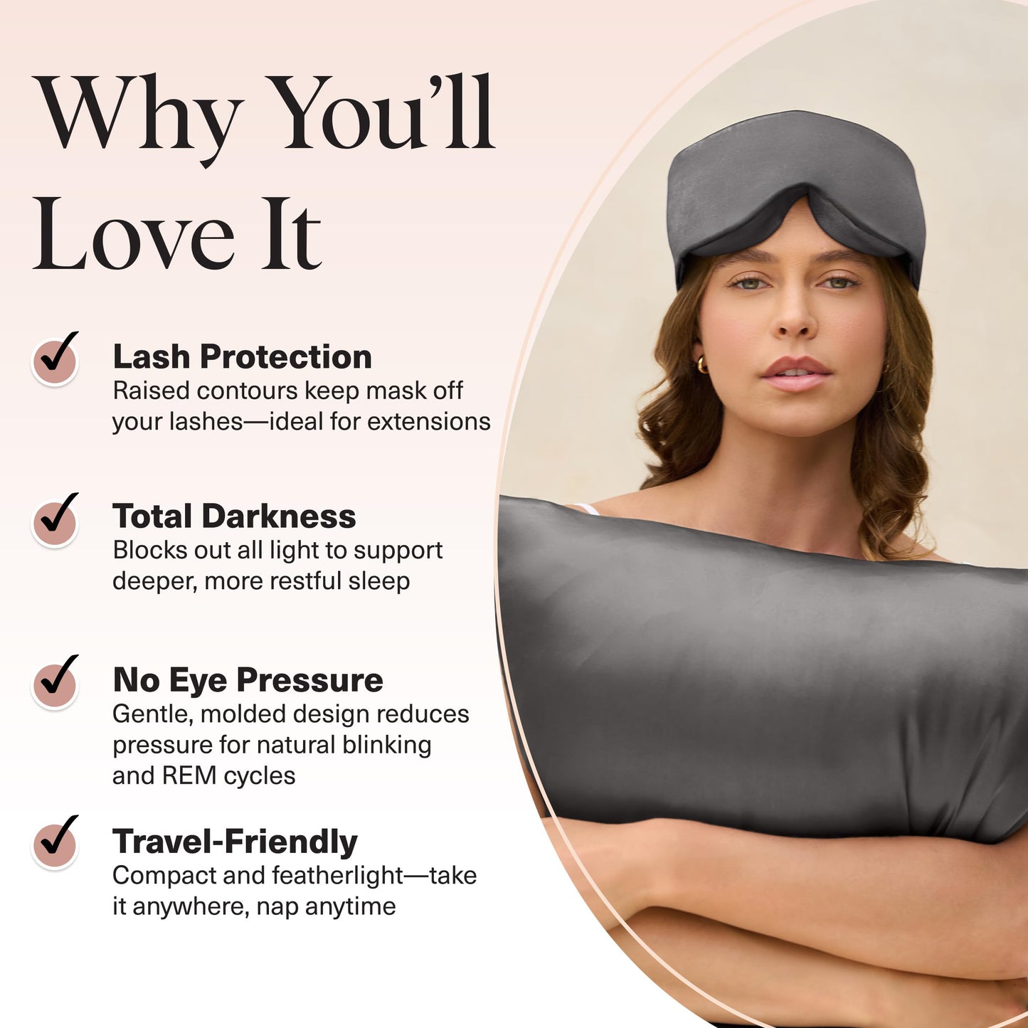 Kitsch Contour Pillow Eye Mask – Softer Than Silk Eye Masks for Sleep, Blindfold Sleep Masks for Women & Men, No Eye Pressure, Lightweight, Eye Care, Travel Essentials - Charcoal