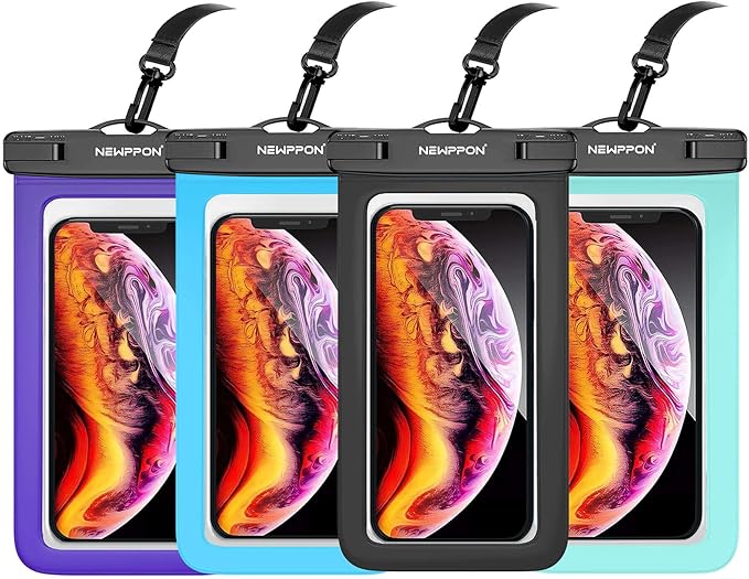 Waterproof Cell Phone Pouch : 4 Pack Float Clear Cell Holder Protector with Lanyard - Universal Floatable Water Proof Dry Bag for iPhone Samsung Galaxy for Beach Swimming Pool