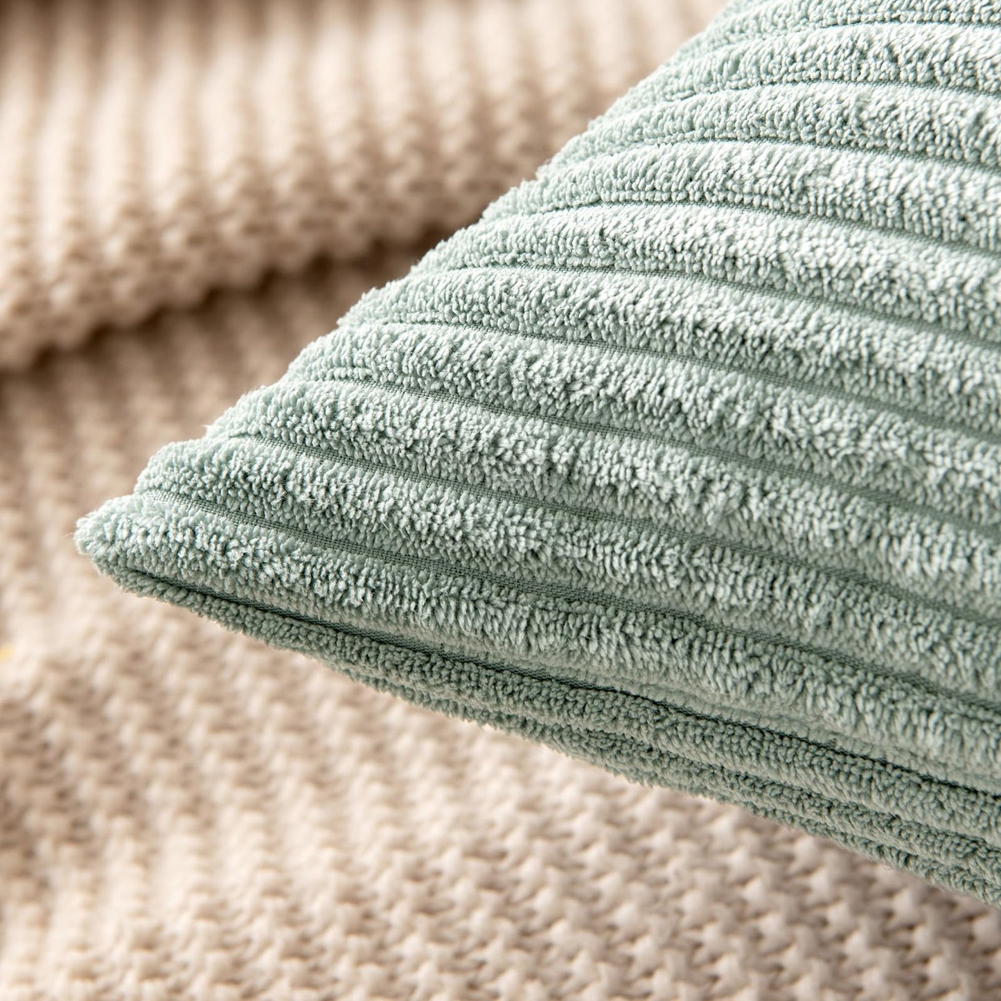 MIULEE Decorative Corduroy Pillow Covers Soft Solid Pack of 2 Cushion Cases Boho Square Throw Pillow Covers Greyish Green Pillowcases for Couch Chair Sofa Bed Living Room Home Decor 18 x 18 Inch