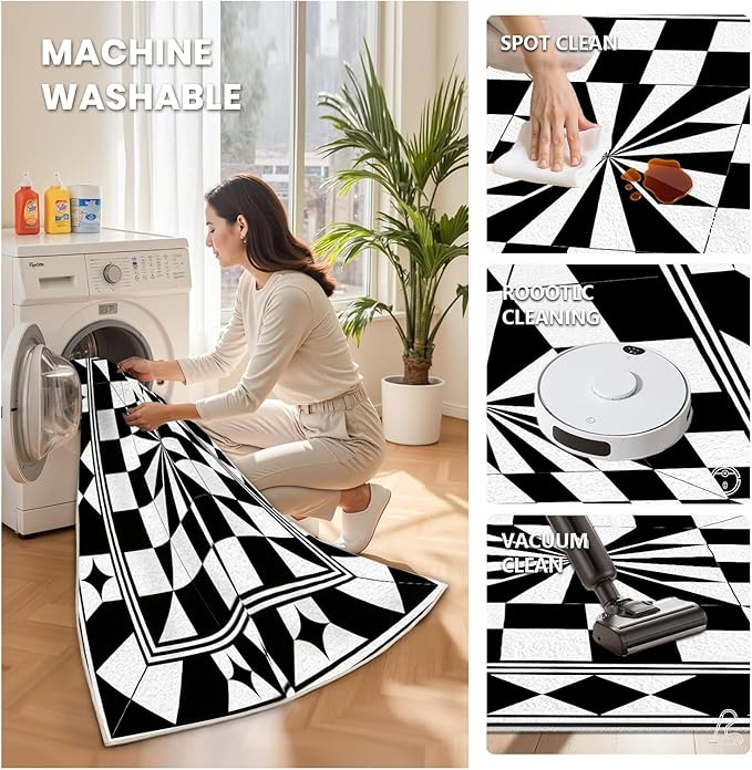 Black and White Checkered Rug, Checkered Rug, Modern Geometric Pattern Carpet, Retro Machine Washable Non Slip Area Rugs, Contemporary Rugs for Living Room/Bedroom 6x8