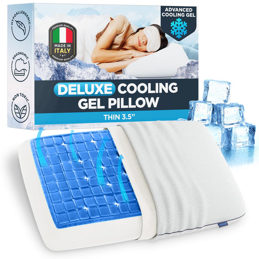 Technogel Deluxe Cooling Gel Pillow - Innovative Cool Gel Pillow with Comfortable Support Structure for Side, Back and Stomach Sleeper, Slim Standard Dimension with Washable Cover, 3.5" (Thin)