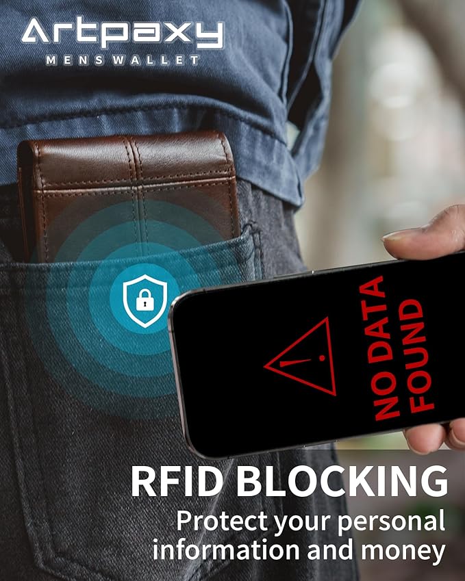 Artpaxy Mens Wallet Bifold Genuine Leather RFID Blocking Wallet for Men with 1 ID Window 13 Card Holders 2 cash pockets 1 Gift Box