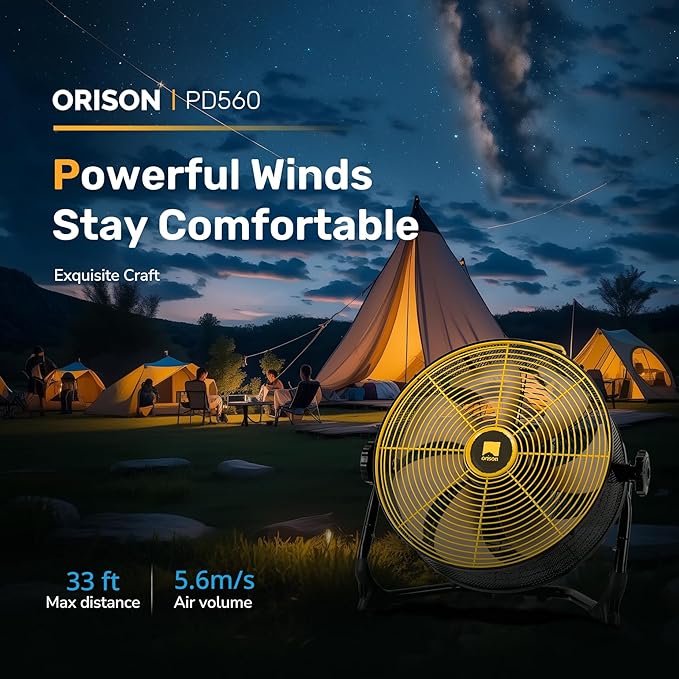 Orison 12" Portable Battery Operated Floor Fan, High-Velocity Floor Fan,Cordless Fan for Camping, Travel, Tents, Hurricanes
