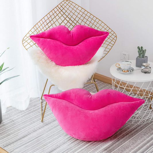 AELS 3D Large Lips Throw Pillows Smooth Soft Velvet Decorative Throw Pillows Love Pillows Cute Pillow Set of 2 for Couch Sofa Bed Living Room Bedroom, Vivid Pink