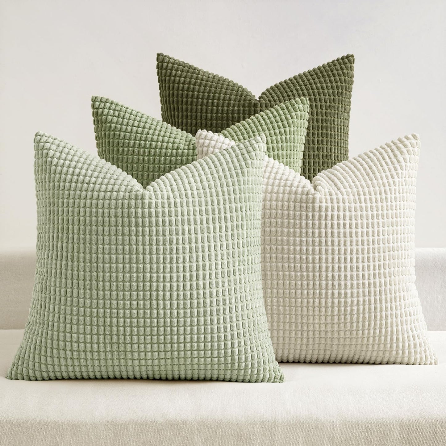 MIULEE Modern Farmhouse Decorative Spring Pillow Covers 20x20 Inch Set of 4 Natural Rustic Throw Pillows Neutral Warm Soft Corduroy Couch Pillowcases Home Decor for Sofa Living Room Bed Light Green
