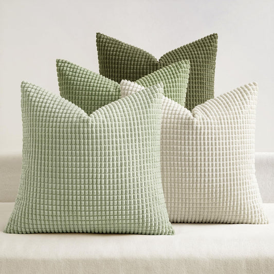 MIULEE Modern Farmhouse Decorative Spring Pillow Covers 20x20 Inch Set of 4 Natural Rustic Throw Pillows Neutral Warm Soft Corduroy Couch Pillowcases Home Decor for Sofa Living Room Bed Light Green