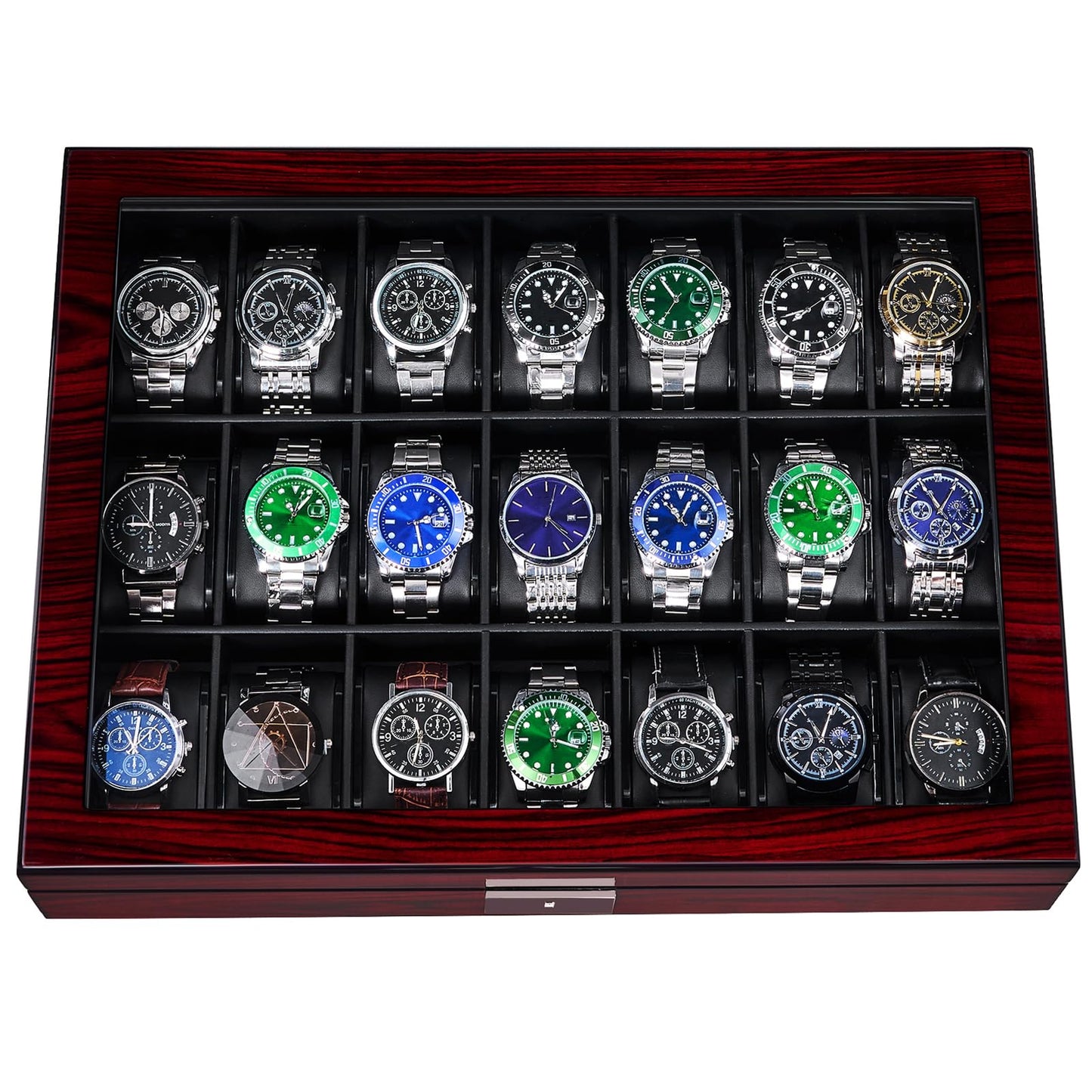 ANWBROAD 21 Slot Watch Cases for Men Watch Box with Large Glass Lid Lockable Wood Watch Display Case Watch Organizer Giftable Elegant Watch Holder Fathers Day UJWB004Y